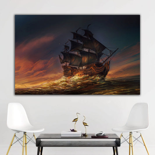 ship canvas painting, pirate ship painting, sailing painting, boating ship painting, rowing boat painting, ships canvas painting, Contemporary Art