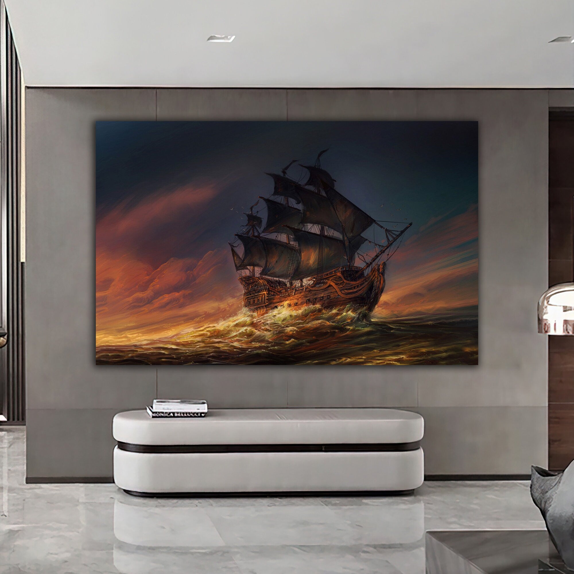 ship canvas painting, pirate ship painting, sailing painting, boating ship painting, rowing boat painting, ships canvas painting, Contemporary Art