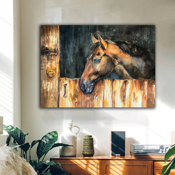 Brown horse canvas painting, gold glitter textured horse canvas painting, horse wall decor, horse wall art, horses