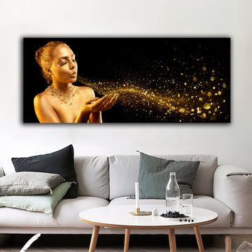 woman canvas painting,lady portrait canvas painting,popular woman flying dust canvas painting,gold glitter textured painting canvas