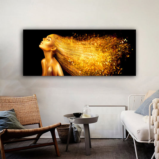 woman canvas painting,lady portrait canvas painting,popular woman flying dust canvas painting,gold glitter textured painting