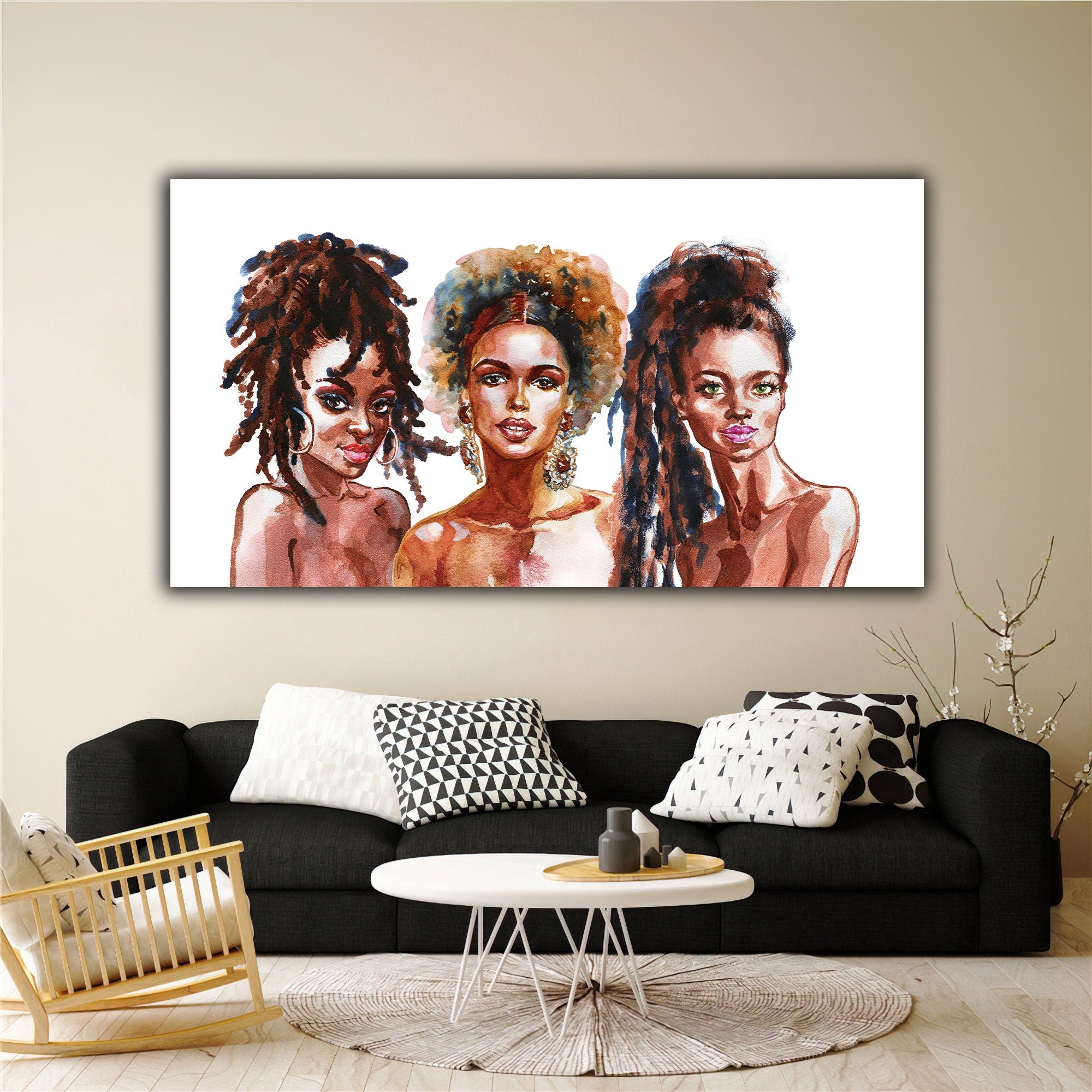 Black women's canvas painting with gold dress, ethnic women's paintimg,  african women's wall decor, ethnic woman art modern art