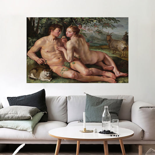 Adam and Eve canvas painting, naked man and woman canvas art, adam and eve wall art