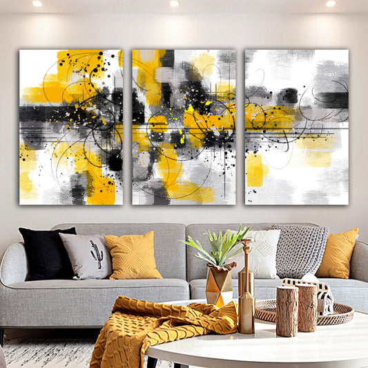 abstract art canvas painting, 3 panel canvas painting, yellow abstract modern wall decor, abstract home art