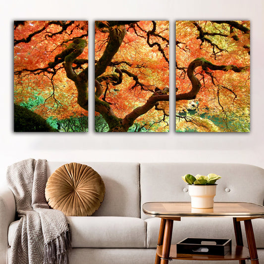 tree canvas painting, abstract tree 3 piece painting set, autumn tree canvas painting art