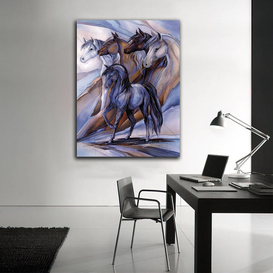 Colorful horse canvas painting, horse painting, oil painting looking horse canvas painting