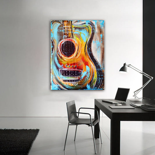 colorful guitar canvas painting, musical instrument painting, oil painting textured painting, electric guitar canvas painting