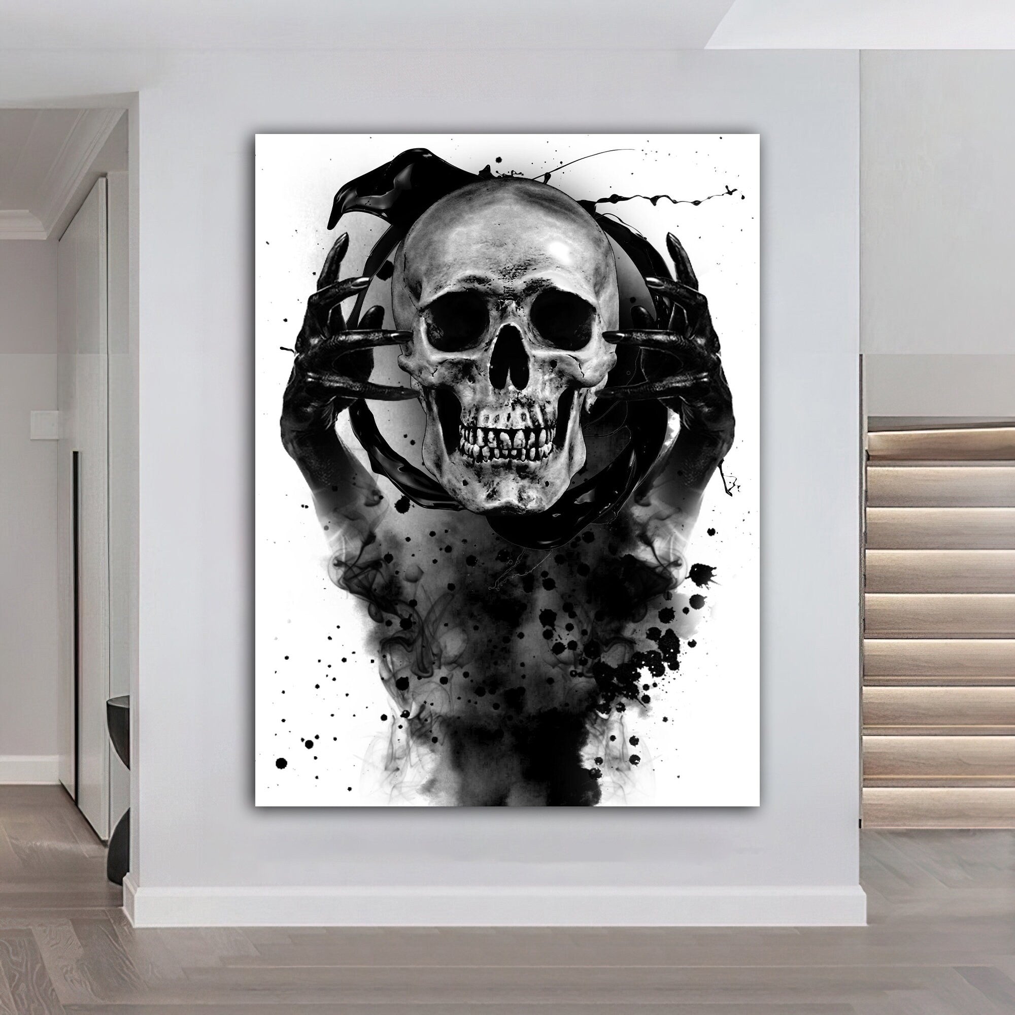 skull canvas painting, human skull canvas painting, halloween home decor, halloween canvas painting, skull home decor, skull art modern home