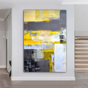 yellow and grey colorful abstract canvas painting, abstract wall decor, marble abstract canvas painting