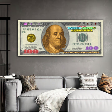 Benjamin Franklin Dollar Art, 100 Dollars Bill Canvas, Money Wall Decor, usd wall art, Money Pop Art Canvas, 100 Bill Cash Wall Art Decor