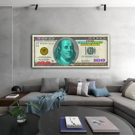 Benjamin Franklin Dollar Art, 100 Dollars Bill Canvas, Money Wall Decor, usd wall art, Money Pop Art Canvas, 100 Bill Cash Wall Art canvas