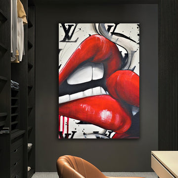 red lips graffiti canvas painting, sexy lips canvas painting, colorful lip painting, lips pop art canvas Art Investment