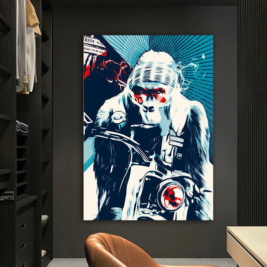 Monkey riding a motorcycle canvas painting, monkey canvas painting