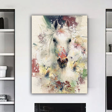 White horse canvas painting, horse wall decor, white horse wall art, animal painting