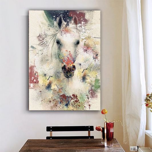 White horse canvas painting, horse wall decor, white horse wall art, animal painting