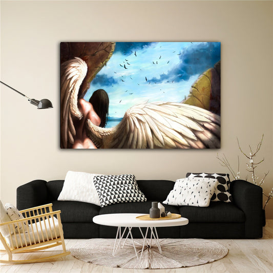 white angel woman canvas painting, angel painting