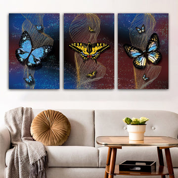 butterflies canvas painting, flying butterflies canvas painting set, blue butterfly canvas painting