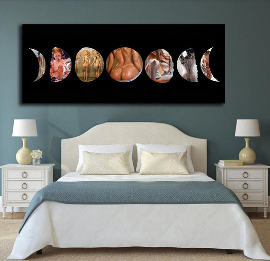 Moon Phases Canvas, Lunar Eclipse Canvas Art, Moon nude Decor, Moon naked girl Canvas,  erotic moon canvas, nude Home Decor