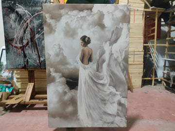 woman in wedding dress canvas painting, bride painting, wedding canvas painting, woman in white wedding dress painting