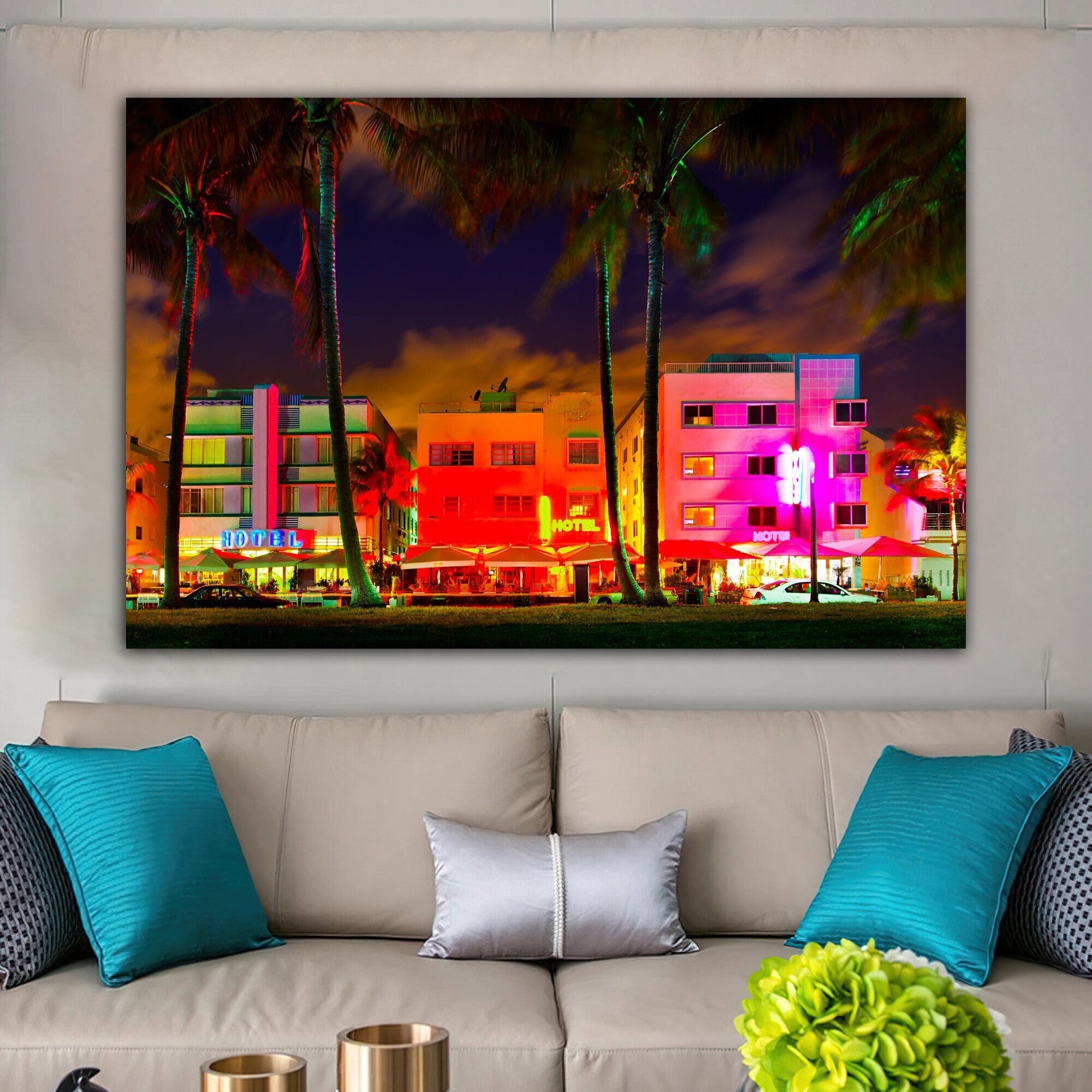 miami canvas painting, miami beach canvas painting, america canvas painting, miami beach landscape painting modern art