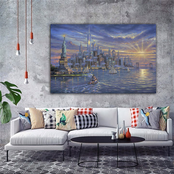 new york canvas painting, america canvas painting, new york city painting, american flag new york ,new york landscape painting Art for Sale