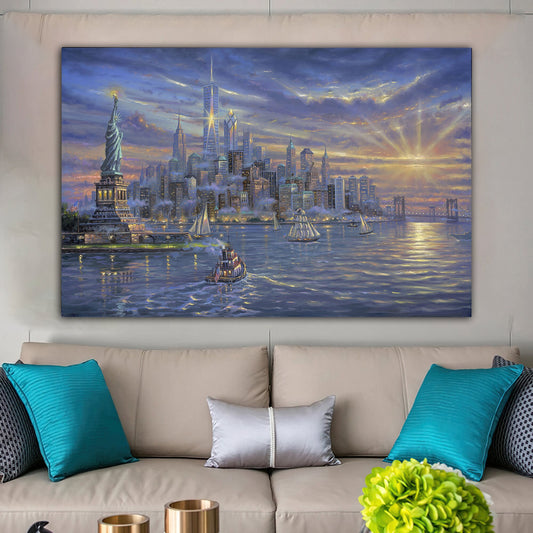 new york canvas painting, america canvas painting, new york city painting, american flag new york ,new york landscape painting Art for Sale