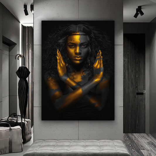 african girl gold glitter canvas painting, ethnic painting, black woman painting, african woman wall art, gold and black canvas painting Gift Ideas