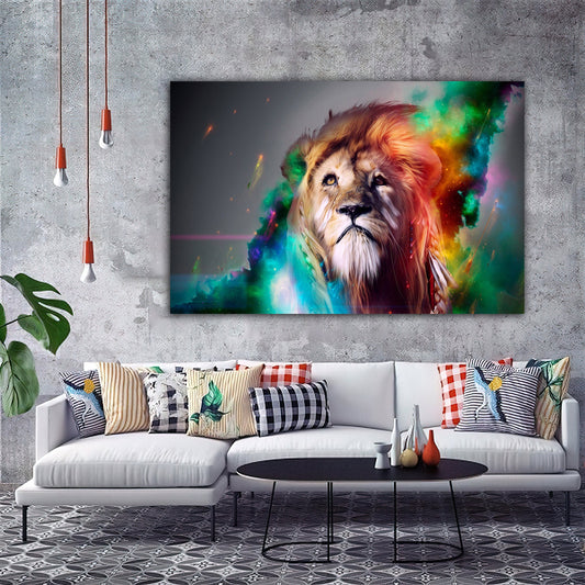 Lion canvas painting,lion head wall decor, colorful lion painting, animal wall decor