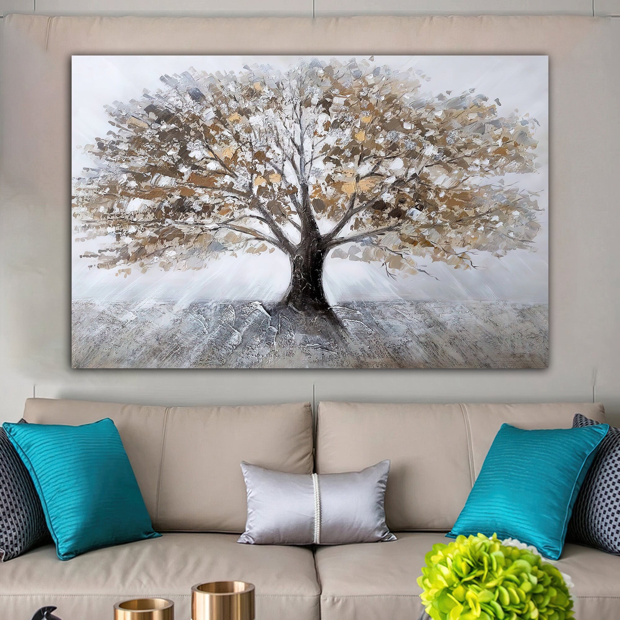tree glitter embroidered canvas painting, silver tree canvas painting