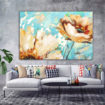 Yellow flowers canvas painting, flowers  painting, flower  canvas painting , floral wall decor, paint textured canvas painting