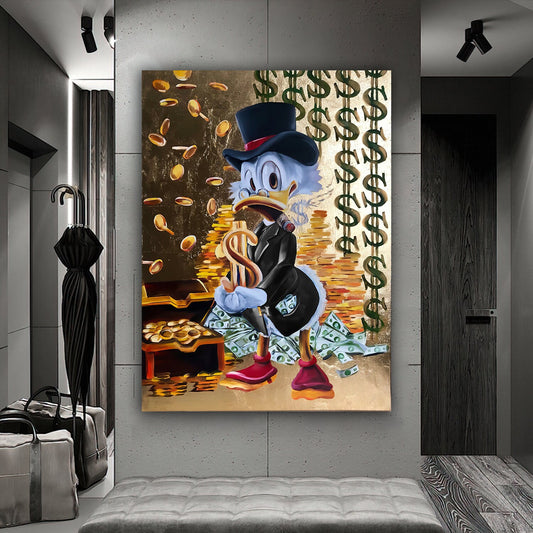 Duck  canvas painting, paint textured graffiti duck painting, dollar and money canvas painting