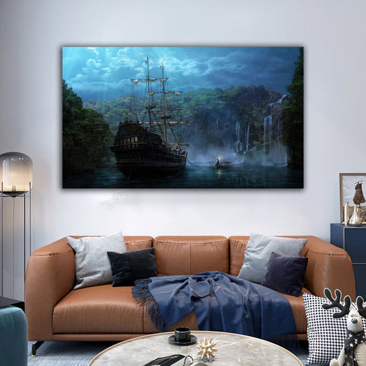 ship canvas painting, pirate ship painting, sailing painting, boating ship painting, rowing boat painting, ships canvas painting, Framed Art