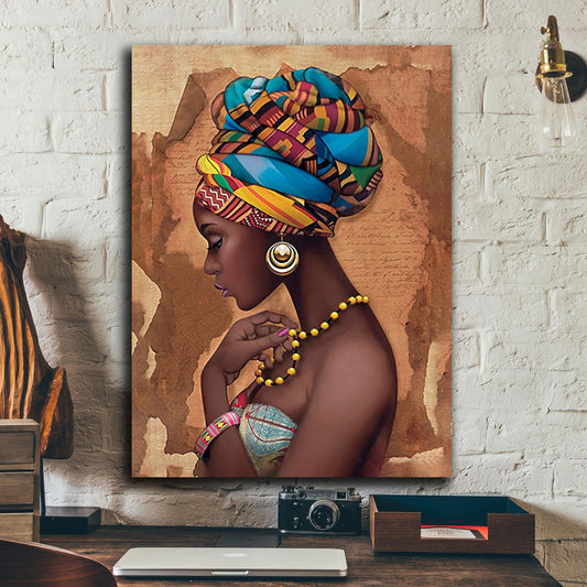 African women's canvas wall art with gold dress, ethnic women's paintimg,  african women's wall decor, glitter textured canvas table