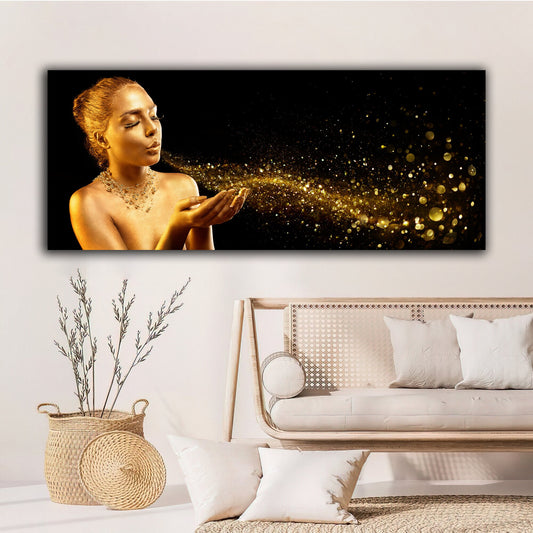 woman canvas painting,lady portrait canvas painting,popular woman flying dust canvas painting,gold glitter textured painting canvas