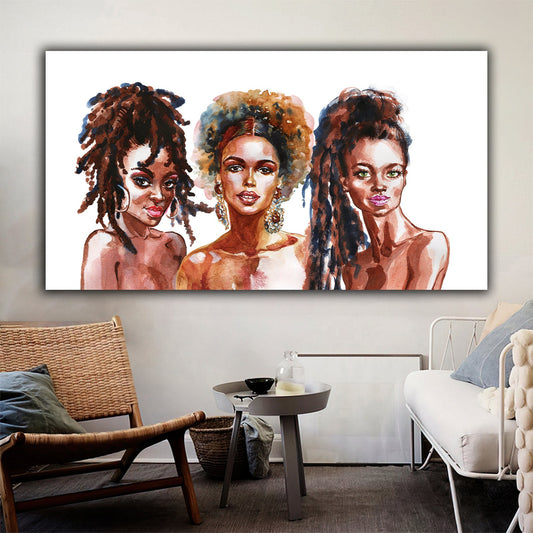 Black women's canvas painting with gold dress, ethnic women's paintimg,  african women's wall decor, ethnic woman art modern art