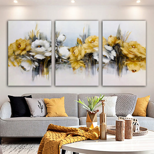 yellow flowers canvas painting, flowers 3 panel painting, flower 3 piece canvas painting set, floral wall decor
