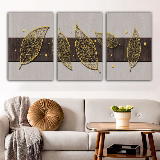 leaves canvas painting, brown leaves canvas painting set, 3 panel canvas painting, wall decor