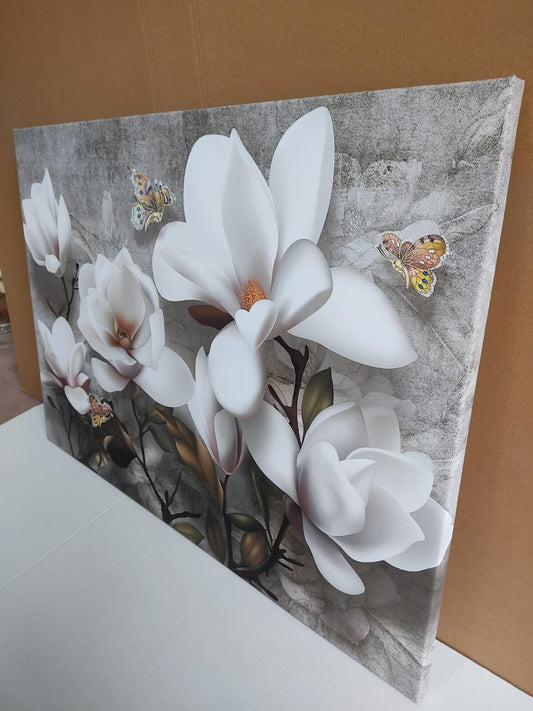 Grey flowers canvas painting, flowers  painting, flower  canvas painting , floral wall decor