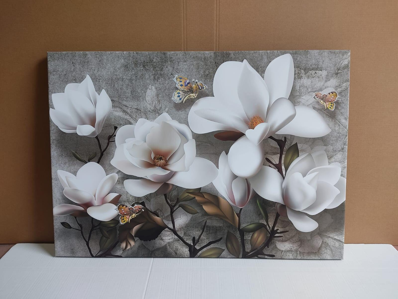 Grey flowers canvas painting, flowers  painting, flower  canvas painting , floral wall decor