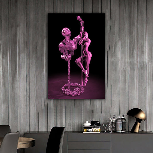 sexy woman pole dance canvas painting, 3 d effect nude woman painting, glitter textured painting, nude woman wall art Canvas Art