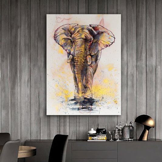 Lonely elephant canvas painting, colorful elephant wall decor, elephant canvas painting, animal canvas painting