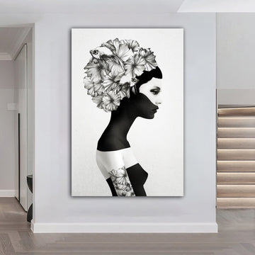 Black women's canvas painting , ethnic women's painting,  black and white african women's wall decor, ethnic woman art