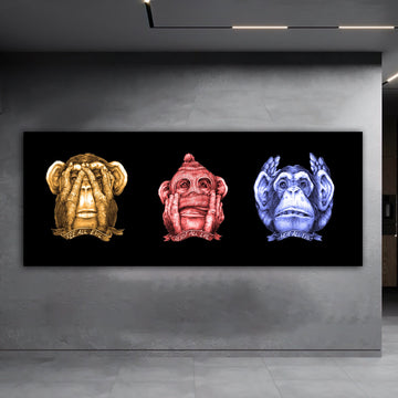 3 monkeys canvas painting, I did not see, I did not hear, I do not know canvas painting, colorful monkeys wall art