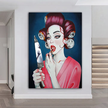 Knife mirror goth gothic woman girl make up art, knife mirror girl canvas painting, girl pop art canvas painting, graffiti canvas