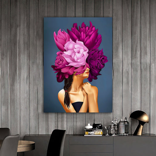 woman with flower head canvas painting, white roses and woman painting, flower woman painting, flowers and woman painting Decorative Art