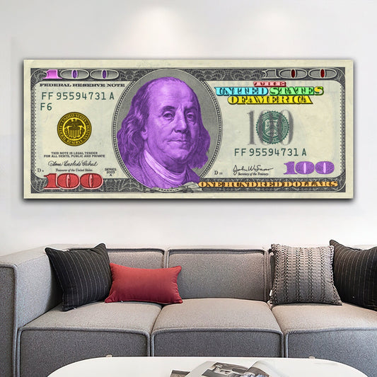 Benjamin Franklin Dollar Art, 100 Dollars Bill Canvas, Money Wall Decor, usd wall art, Money Pop Art Canvas, 100 Bill Cash Wall Art home decor