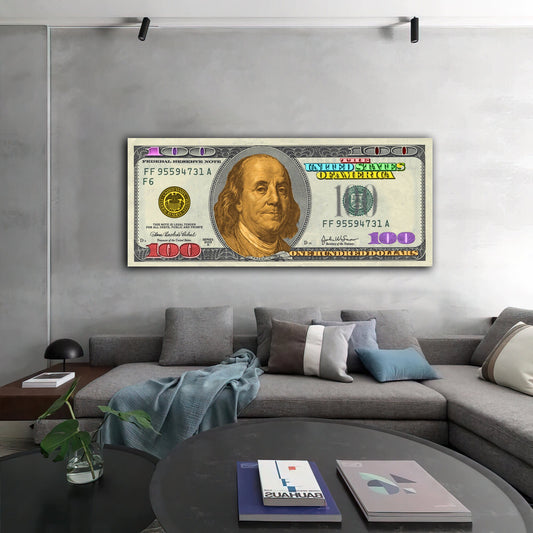 Benjamin Franklin Dollar Art, 100 Dollars Bill Canvas, Money Wall Decor, usd wall art, Money Pop Art Canvas, 100 Bill Cash Wall Art Decor