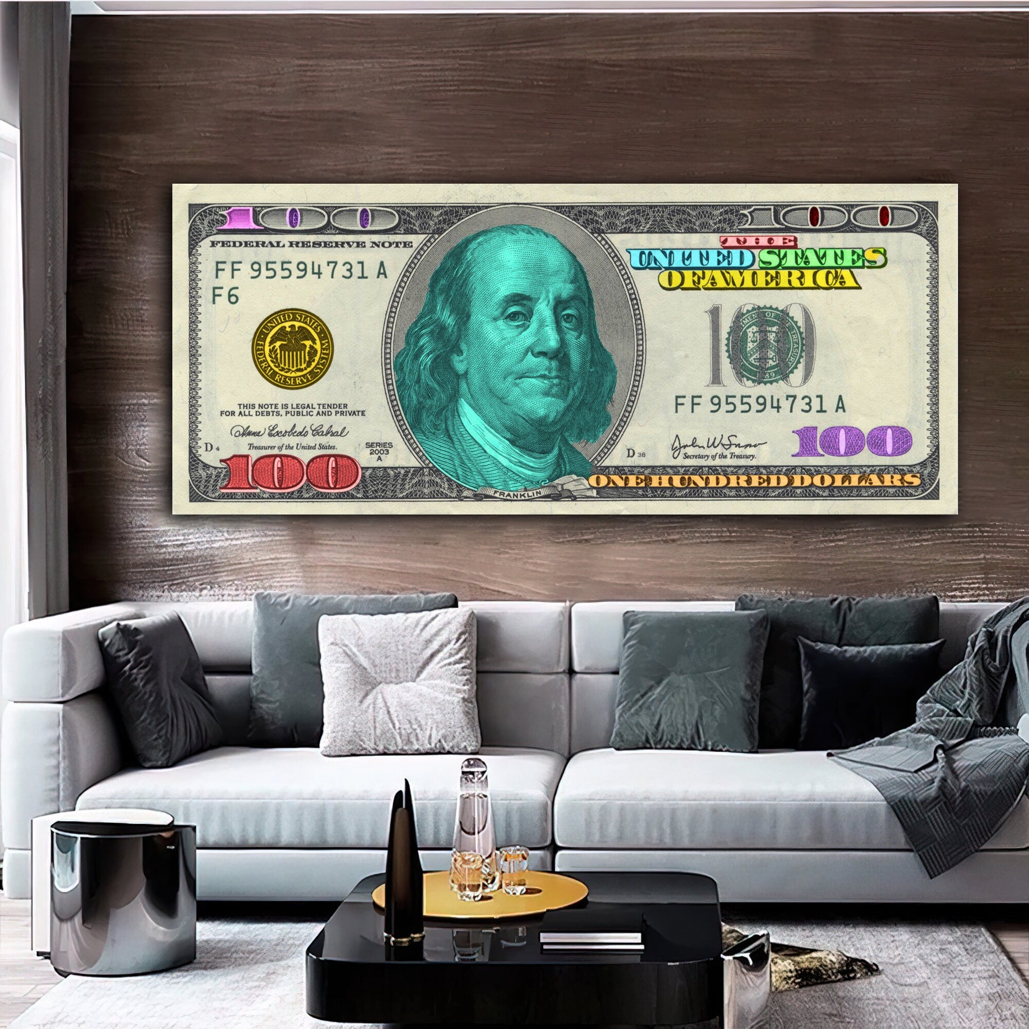 Benjamin Franklin Dollar Art, 100 Dollars Bill Canvas, Money Wall Decor, usd wall art, Money Pop Art Canvas, 100 Bill Cash Wall Art canvas