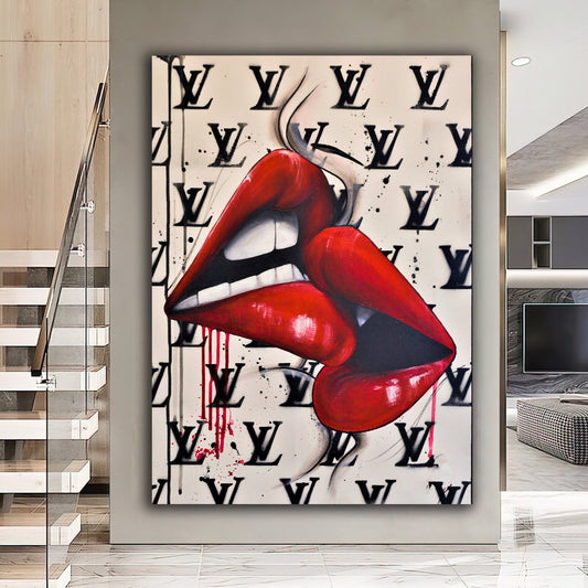 red lips graffiti canvas painting, sexy lips canvas painting, colorful lip painting, lips pop art canvas Art Collection