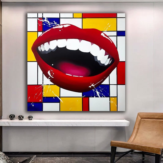 lips graffiti canvas painting, sexy lips canvas painting, colorful lip painting, lip pop art canvas decor